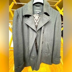 Claiborne Wool Blend Double Breasted Men's Charcoal Gray Pea Coat Size S